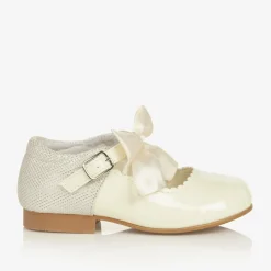 Sevva Bar Shoes*Girls Ivory Patent Faux Leather Bow Shoes
