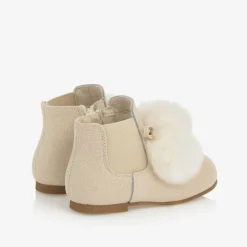 Beau KiD Boots*Girls Ivory Patent Leather Pom-Pom Boots