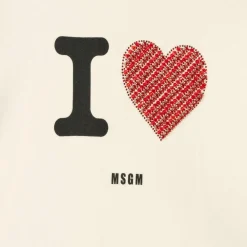 MSGM Tops*Girls Ivory Rhinestone Heart Hoodie