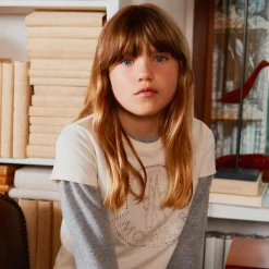 Moncler Enfant Tops*Girls Ivory Rhinestone T-Shirt