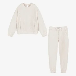 Mayoral Tracksuits*Girls Ivory Ribbed Flower Tracksuit
