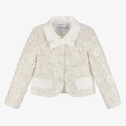 Mama Luma Coats & Jackets*Girls Ivory Sequin Tweed Jacket