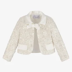 Mama Luma Coats & Jackets*Girls Ivory Sequin Tweed Jacket