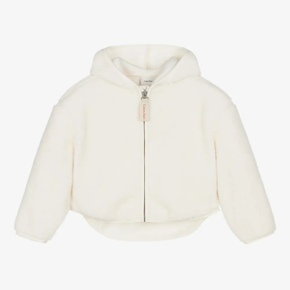 Calvin Klein Tops*Girls Ivory Sherpa Fleece Zip-Up Top