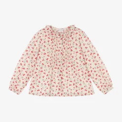 Bonpoint Tops*Girls Ivory Stripe Cherry Cotton Blouse
