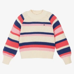 Tommy Hilfiger Tops*Girls Ivory Striped Cotton Sweater