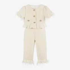 Patachou Outfit Sets*Girls Ivory Tweed Trouser Set