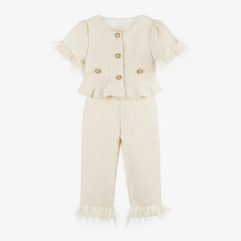 Patachou Outfit Sets*Girls Ivory Tweed Trouser Set