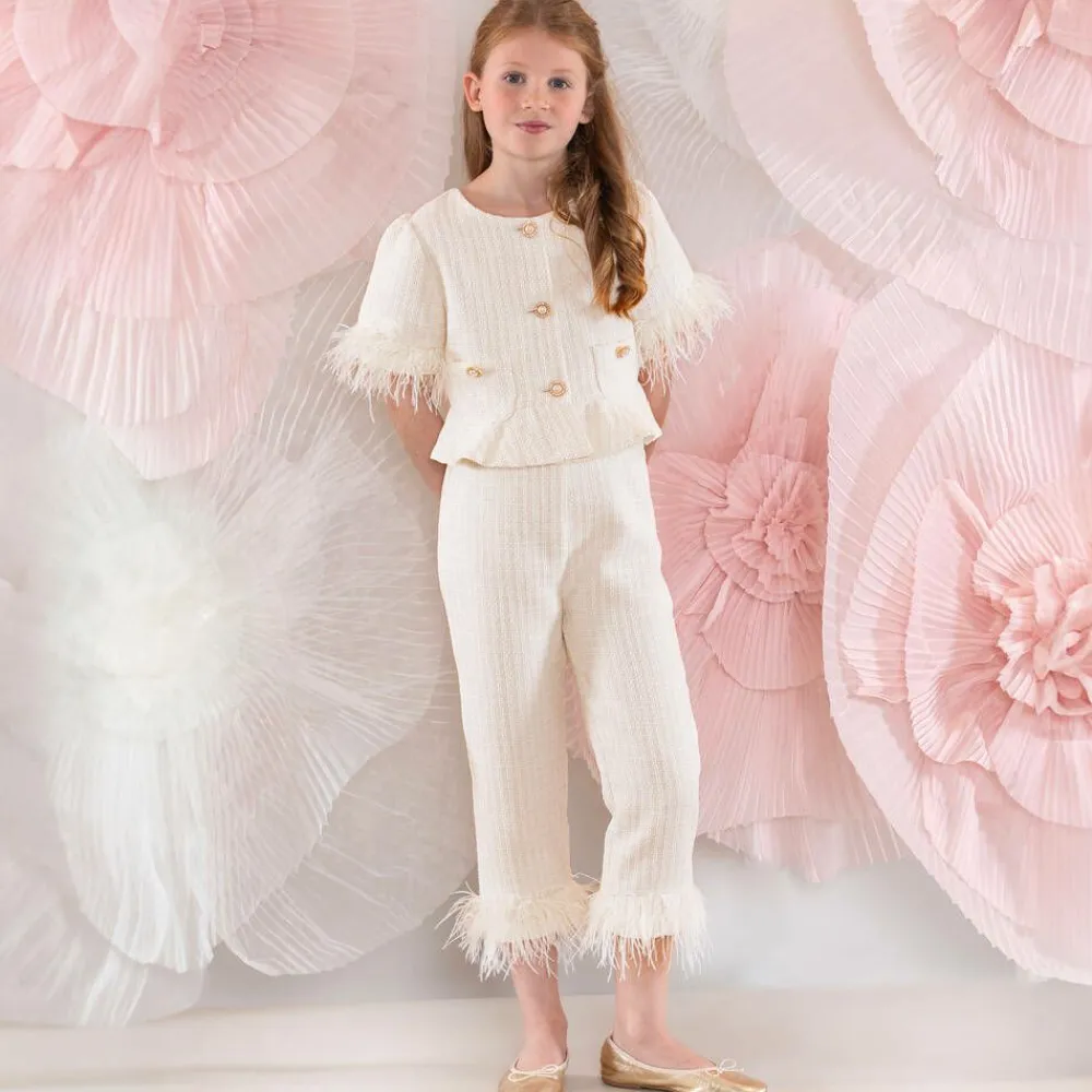 Patachou Outfit Sets*Girls Ivory Tweed Trouser Set
