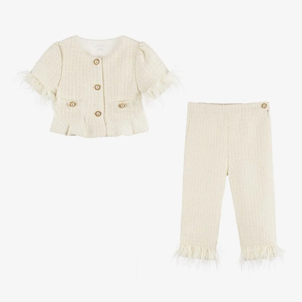 Patachou Outfit Sets*Girls Ivory Tweed Trouser Set