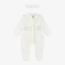 Lapin House Gifts|Babysuits*Girls Ivory Velour Babygrow Set