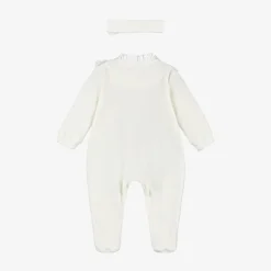 Lapin House Gifts|Babysuits*Girls Ivory Velour Babygrow Set