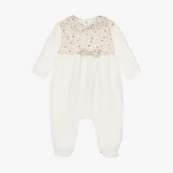Pureté Du... Bébé Babysuits*Girls Ivory Velour Floral Print Babygrow