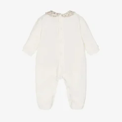Pureté Du... Bébé Babysuits*Girls Ivory Velour Floral Print Babygrow