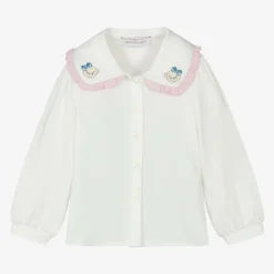 Monnalisa Tops*Girls Ivory Viscose Collared Blouse