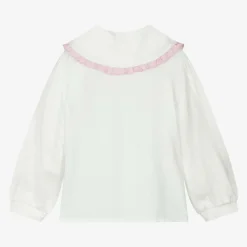 Monnalisa Tops*Girls Ivory Viscose Collared Blouse