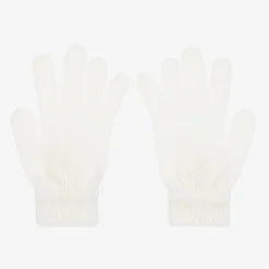 Catya Gloves & Mittens*Girls Ivory Wool Knit Pom-Pom Gloves