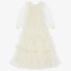 Petite Amalie Dresses*Girls Long Ivory Embroidered Tulle Dress