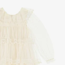 Petite Amalie Dresses*Girls Long Ivory Embroidered Tulle Dress