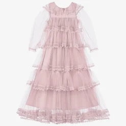 Petite Amalie Dresses*Girls Long Pink Embroidered Tulle Dress