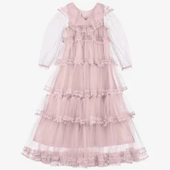 Petite Amalie Dresses*Girls Long Pink Embroidered Tulle Dress