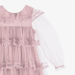 Petite Amalie Dresses*Girls Long Pink Embroidered Tulle Dress