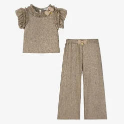 Angels Face Outfit Sets*Girls Metallic Jersey Trouser Set Gold