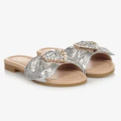 Angels Face Sliders|Sliders*Girls Metallic Silver Heart Sliders