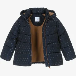 Mayoral Coats & Jackets*Girls Navy Blue & Beige Puffer Jacket