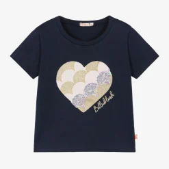 Billieblush Tops*Girls Navy Blue Cotton Heart T-Shirt