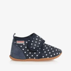 Giesswein Slippers|Slippers*Girls Navy Blue Dotted Velcro Slippers