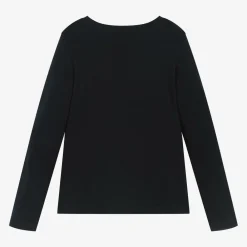 Chloé Tops*Girls Navy Blue Embroidered Cotton Top