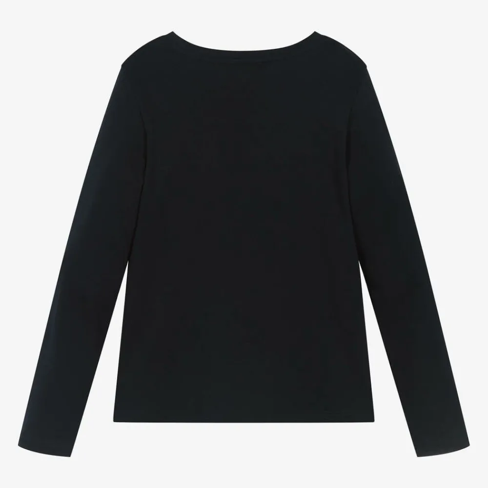 Chloé Tops*Girls Navy Blue Embroidered Cotton Top