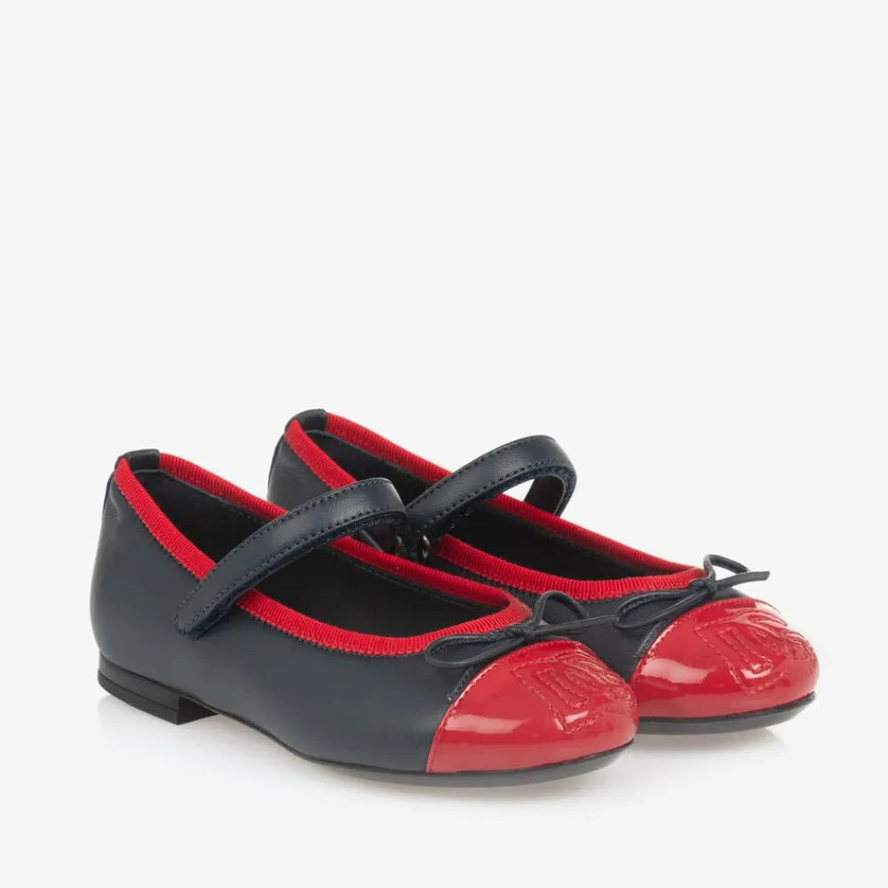 Dolce amp; Gabbana Pumps & Ballerinas|Pumps & Ballerinas*Girls Navy Blue Embroidered Leather Pumps