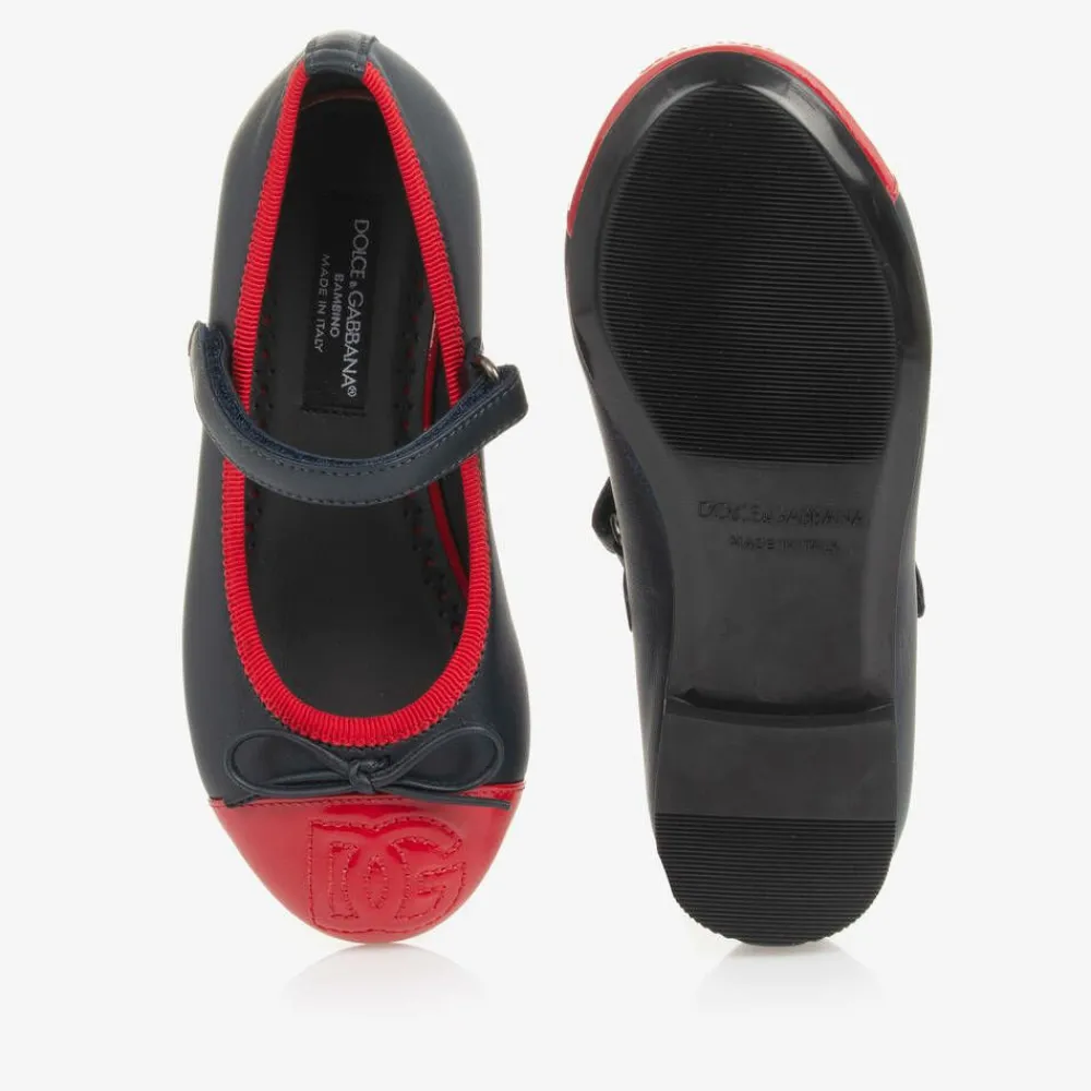Dolce amp; Gabbana Pumps & Ballerinas|Pumps & Ballerinas*Girls Navy Blue Embroidered Leather Pumps