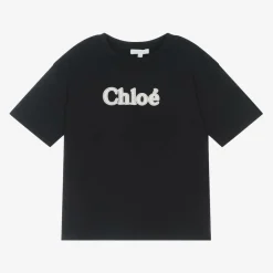 Chloé Tops*Girls Navy Blue Embroidered Cotton T-Shirt