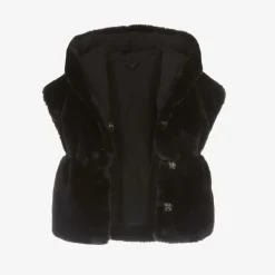 Lapin House Coats & Jackets*Girls Navy Blue Faux Fur Hooded Gilet