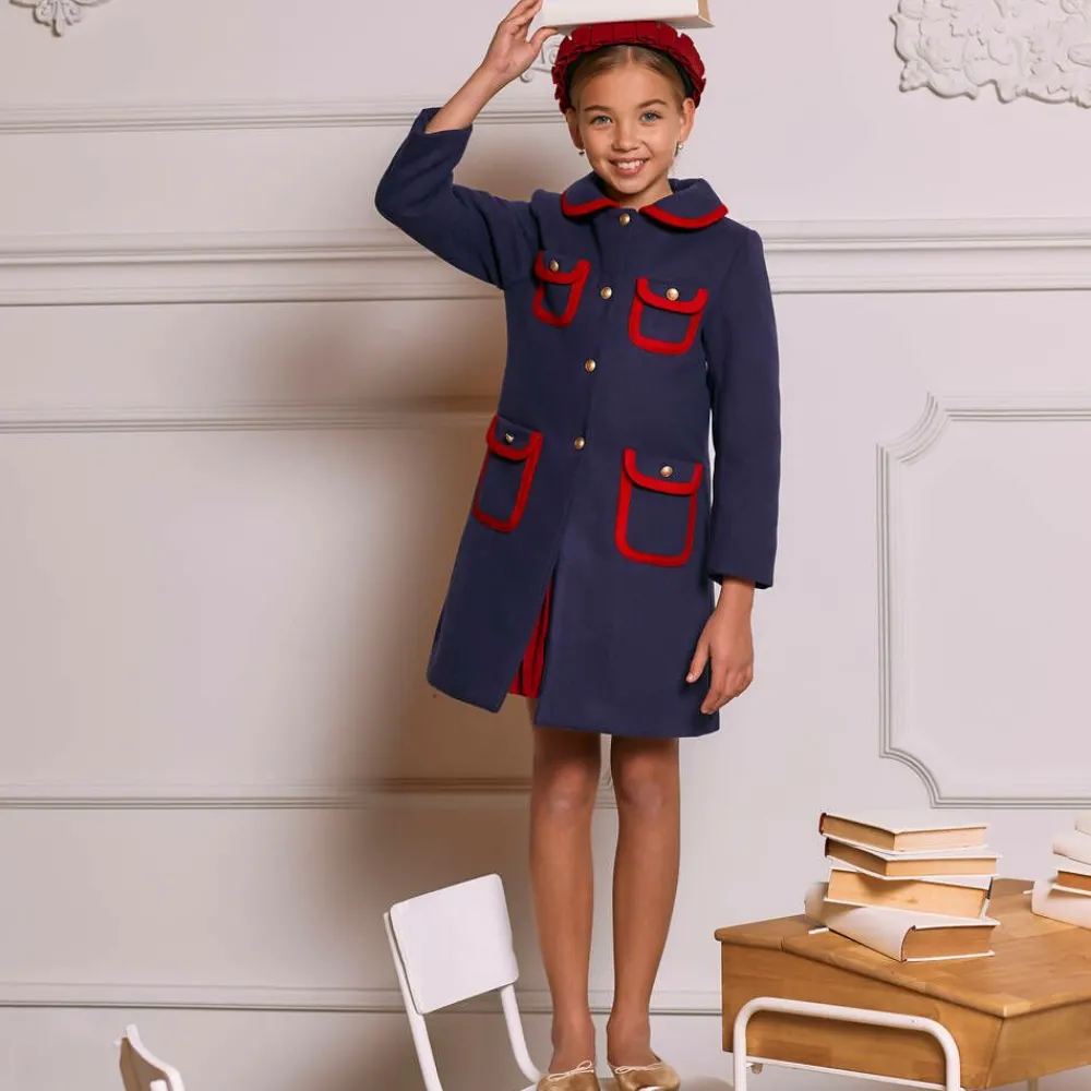 Patachou Coats & Jackets*Girls Navy Blue Felted Coat