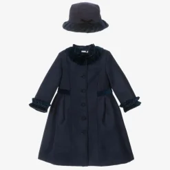 Sarah Louise Coats & Jackets*Girls Navy Blue Felted Hat & Coat Set