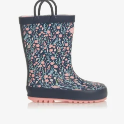 Chipmunks Rain Boots|Rain Boots*Girls Navy Blue Floral Rain Boots