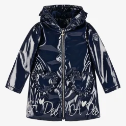 A Dee Coats & Jackets*Girls Navy Blue Hooded Raincoat