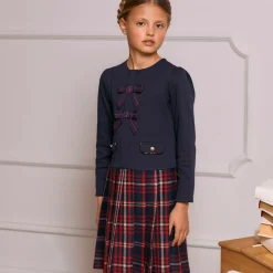 Patachou Dresses*Girls Navy Blue Jersey & Tartan Flannel Dress