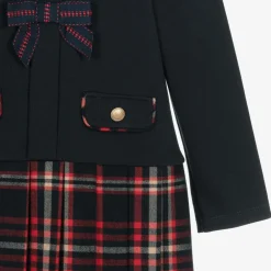 Patachou Dresses*Girls Navy Blue Jersey & Tartan Flannel Dress