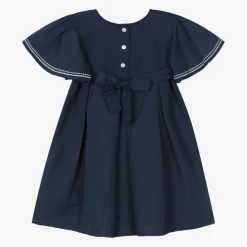 Powell Craft Dresses*Girls Navy Blue Linen & Cotton Dress