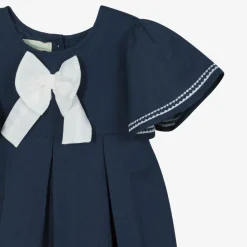 Powell Craft Dresses*Girls Navy Blue Linen & Cotton Dress