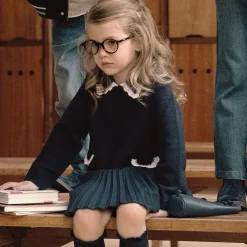 Tartine et Chocolat Skirts*Girls Navy Blue Pleated Skirt