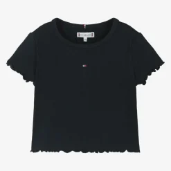 Tommy Hilfiger Tops*Girls Navy Blue Ribbed Cotton T-Shirt