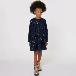 Billieblush Dresses*Girls Navy Blue Sequin Flounced Dress
