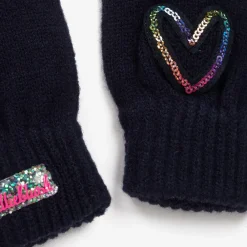 Billieblush Gloves & Mittens*Girls Navy Blue Sequin Heart Gloves