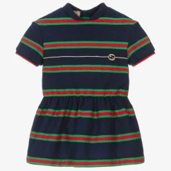 Gucci Dresses*Girls Navy Blue Striped Web Polo Dress